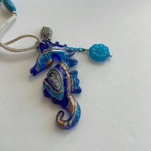 Murano Glass Style Seahorse Pendant Necklace